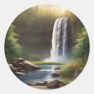 Cascading Waters A Serene Escape Classic Round Sticker