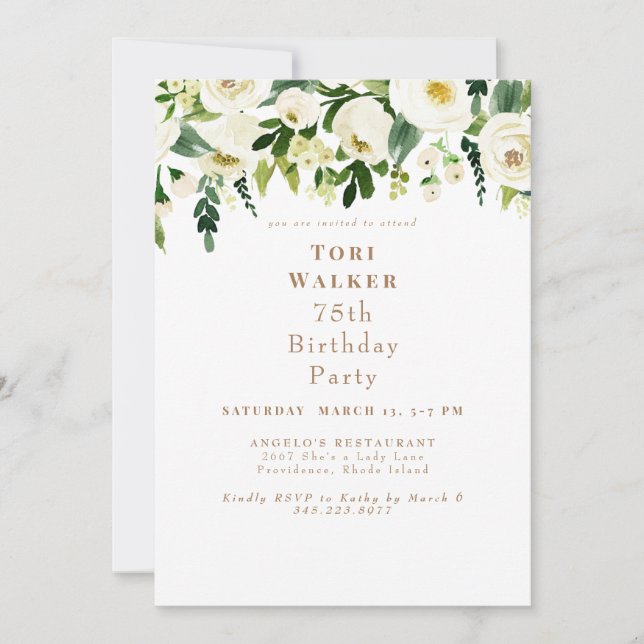 Cascading White Floral 75th Birthday Party II Invitation (Front)