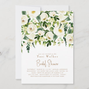 Cascading White Floral White Bridal Shower Invitation