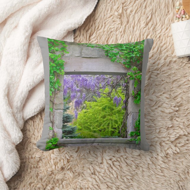 "CASCADING WISTERIA THROUGH OPEN WINDOW" THROW PILLOW (Blanket)