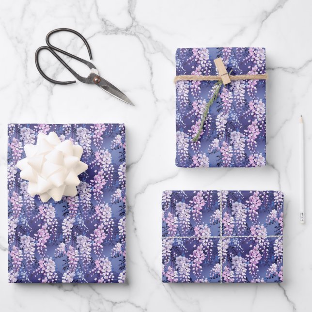 Cascading Wisteria tiled flower pattern Wrapping Paper Sheets (Front)