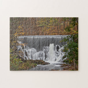 Cascading woodland waterfall and fall foliage jigsaw puzzle