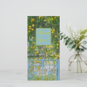 Cascading Yellow Flowers And Baby-blue Gate Thank You Card by whatawonderfulworld at Zazzle