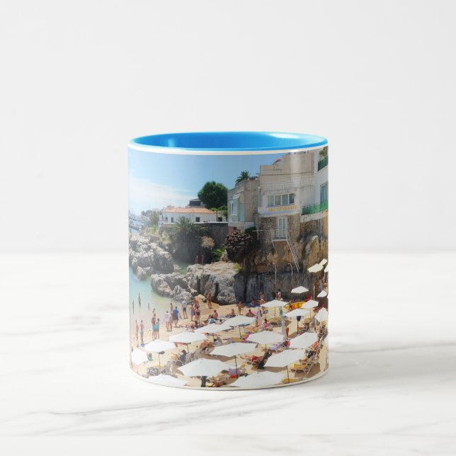 Cascais Beach- The Real Portugal Two-Tone Coffee Mug (Center)