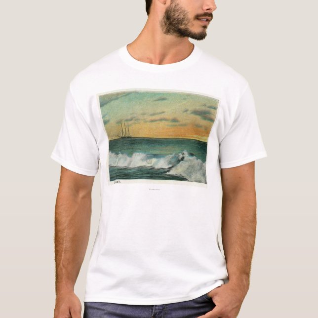 Casco Bay, MaineShip in the Bay at Sunrise T-Shirt (Front)