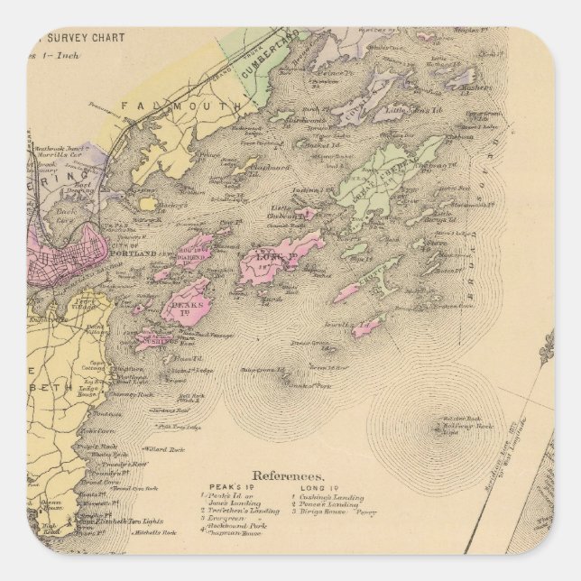 Casco Bay Map Square Sticker (Front)