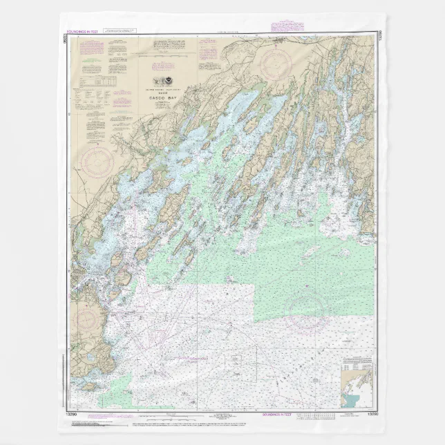 Casco Bay Nautical Chart 13290 Fleece Blanket Zazzle