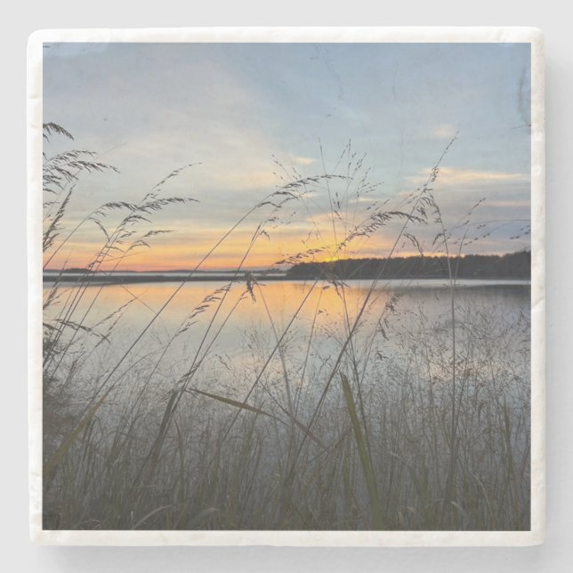 Casco Bay Sunrise at Macworth Island Stone Coaster (Front)