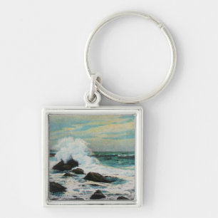 Casco Bay View of the Surf and Rocks Keychain