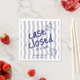Case Closed Navy Blue Wavy Stripes Lawyer Grad Napkins