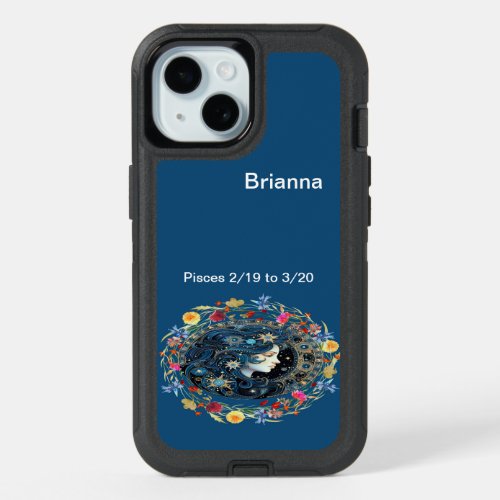 Case for iPhone 15 Pisces Zodiac Sign in Blue