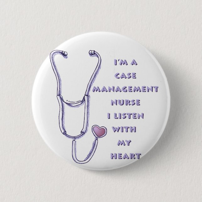 Case Manager Nurse Heart Pinback Button (Front)
