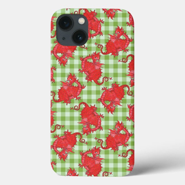 Case-Mate iPad Case: Red Dragons on Green Gingham iPhone Case (Back)