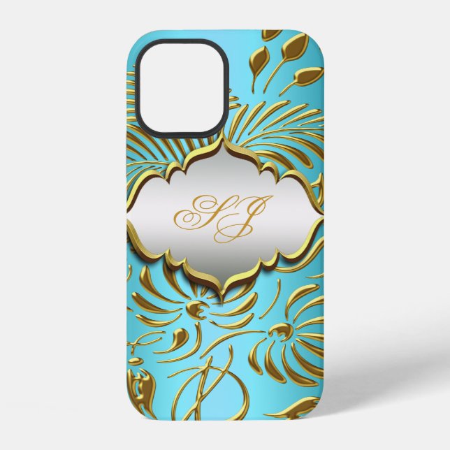 Case-Mate Teal Gold Damask Iphone Case (Back)