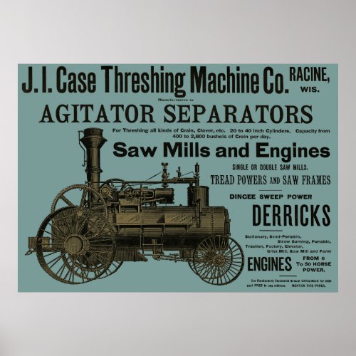 Case Threshing Machine 1889 Racine Wisconsin Farm Poster