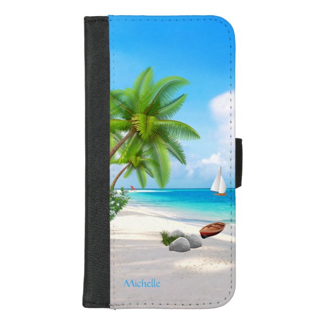 Case: Tropical Ocean Beach w/ Name iPhone Wallet Case (Front)