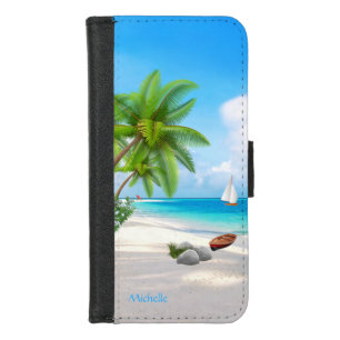 Case: Tropical Sandy Beach w/ Name iPhone 8/7 Wallet Case