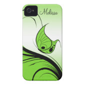 Casemate iPhone4 Lime Green Butterfly Black Swirls Case-Mate iPhone Case (Back)