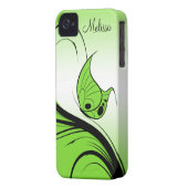Casemate iPhone4 Lime Green Butterfly Black Swirls Case-Mate iPhone Case (Back Left)