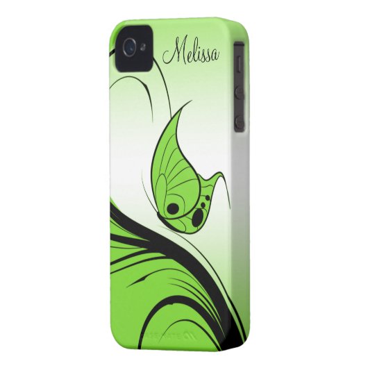Casemate iPhone4 Lime Green Butterfly Black Swirls Case-Mate iPhone Case (Back Left)