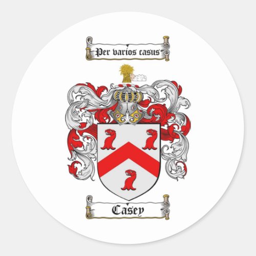 CASEY FAMILY CREST _  CASEY COAT OF ARMS CLASSIC ROUND STICKER