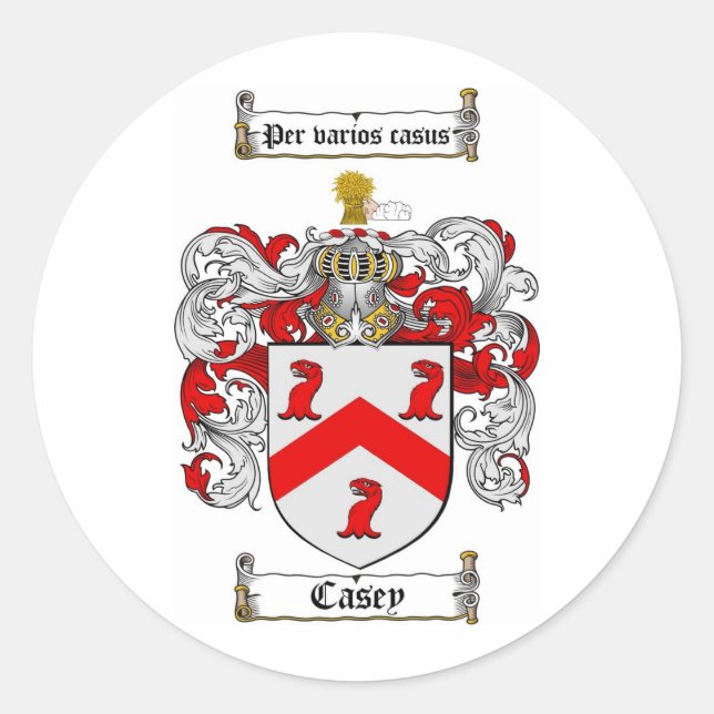 CASEY FAMILY CREST -  CASEY COAT OF ARMS CLASSIC ROUND STICKER (Front)