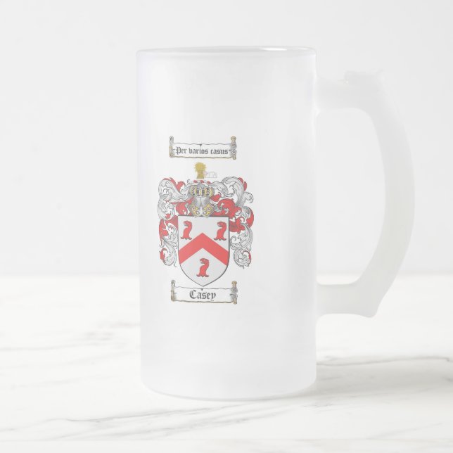 CASEY FAMILY CREST -  CASEY COAT OF ARMS FROSTED GLASS BEER MUG (Right)