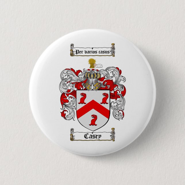 CASEY FAMILY CREST -  CASEY COAT OF ARMS PINBACK BUTTON (Front)