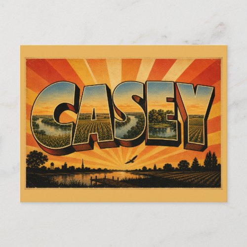 Casey Illinois Wabash River Farmland Art Postcard