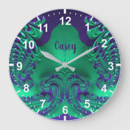 CASEY ~ WOW! Fractal Pattern Green and Purple ~  Large Clock