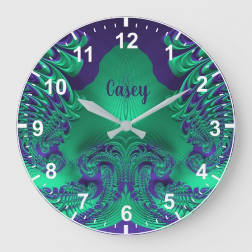 CASEY  WOW Fractal Pattern Green and Purple   Large Clock