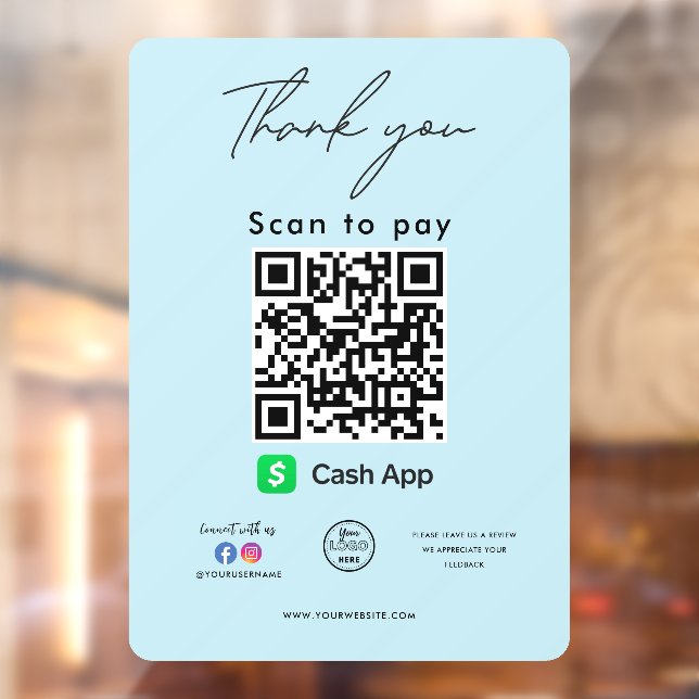 Cash App QR Code Logo Thank you Scan to Pay Window Cling (Sheet 2)