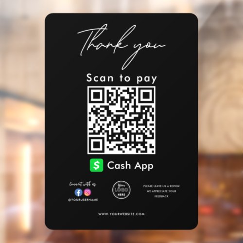 Cash App QR Code Logo Thank you Scan to Pay Window Cling