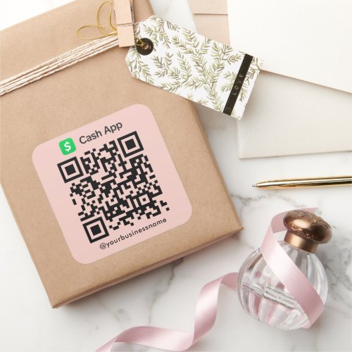 Cash App QR Code Payment Scan to Pay Blush Pink Square Sticker