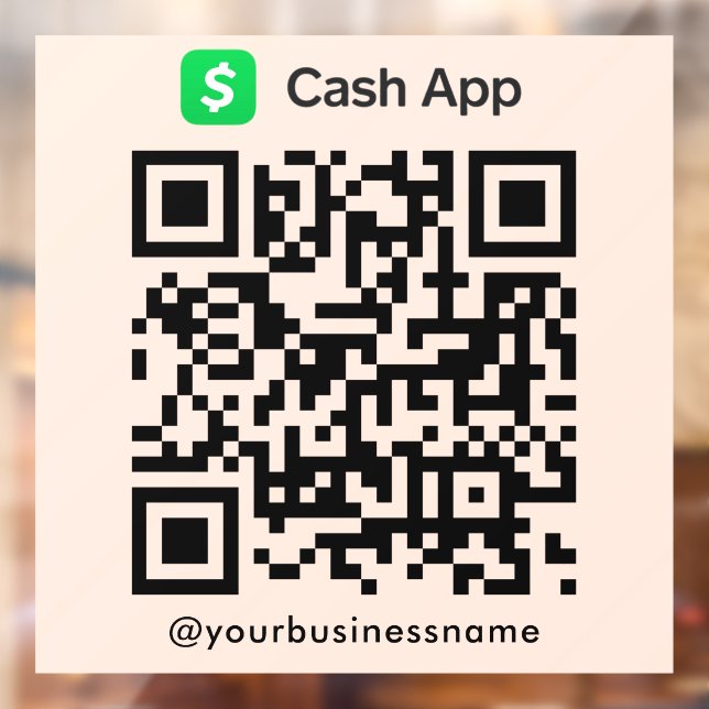 Cash App QR Code Payment Scan to Pay Soft Peach Window Cling (Sheet 2)
