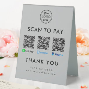 Cash App Venmo Paypal QR Code Scan to Pay Logo Table Tent