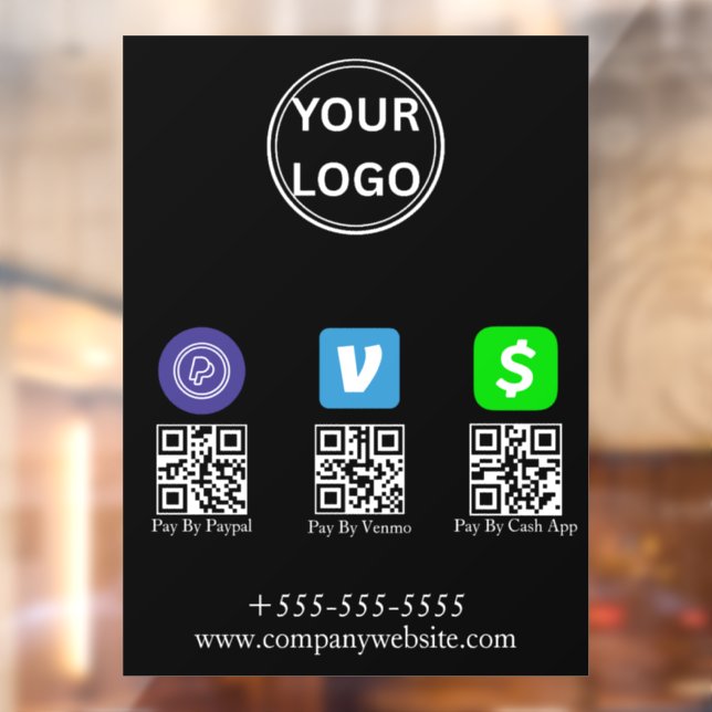Cash App Venmo Paypal QR Code Scan to Pay Logo Window Cling (Sheet 2)