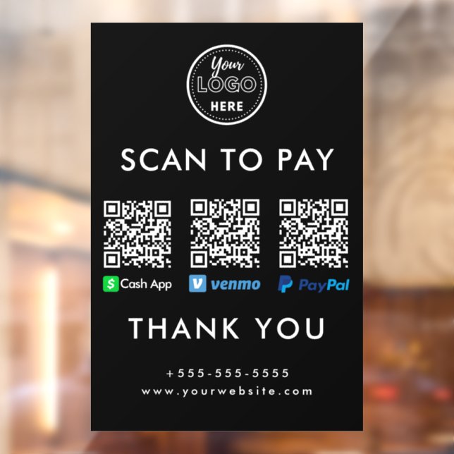 Cash App Venmo Paypal QR Code Scan to Pay Logo Window Cling (Sheet 2)