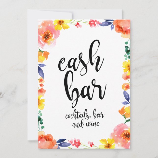 Cash Bar Affordable Boho Floral Wedding Sign (Front)