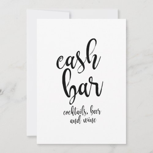 Cash Bar Affordable Calligraphy Wedding Sign