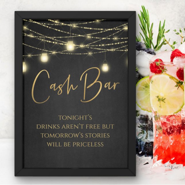 Cash Bar Gold Black Elegant Script Tabletop Sign (Creator Uploaded)