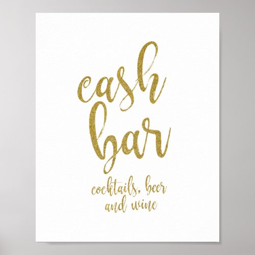 Cash Bar Gold Glitter 8x10 Wedding Sign