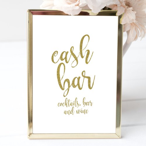 Cash Bar Gold Glitter Affordable Wedding Sign Invitation
