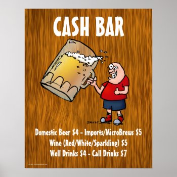 Cash Bar Sign With Funny Guy On Wood Background by BastardCard at Zazzle