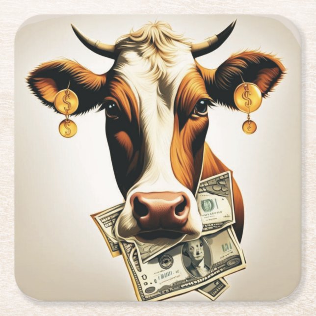 Cash Cow  Square Paper Coaster (Front)