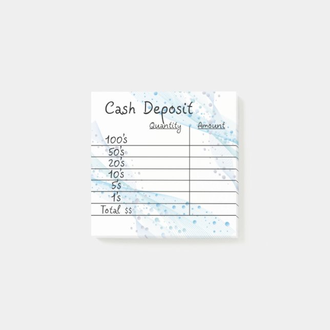 Cash Deposit  Post-it Notes (Front)