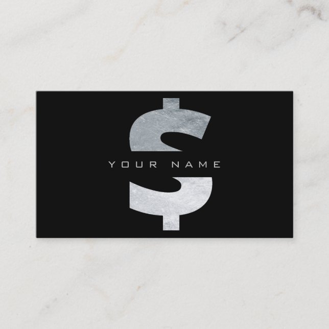 $ Cash Dollar Mark Silver Luxury Black Vip Business Card (Front)