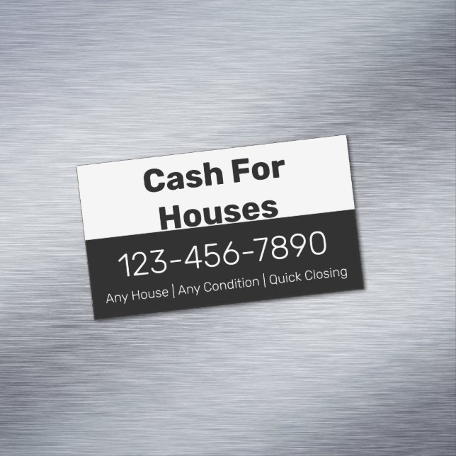 Cash For Houses Black White Phone Number Your Text Business Card Magnet (In Situ)