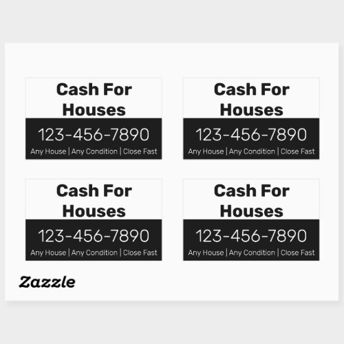 Cash For Houses Black White Phone Number Your Text Rectangular Sticker
