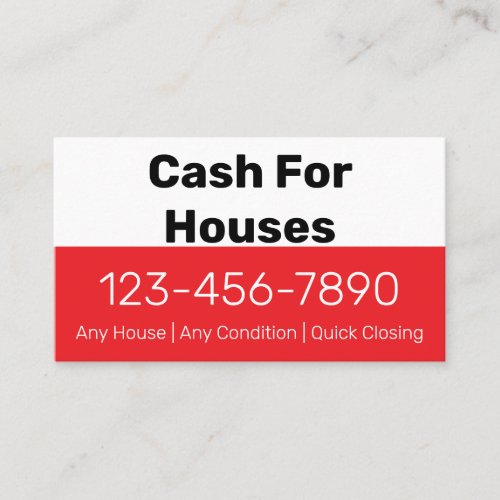Cash For Houses Red White Phone Number Your Text Business Card